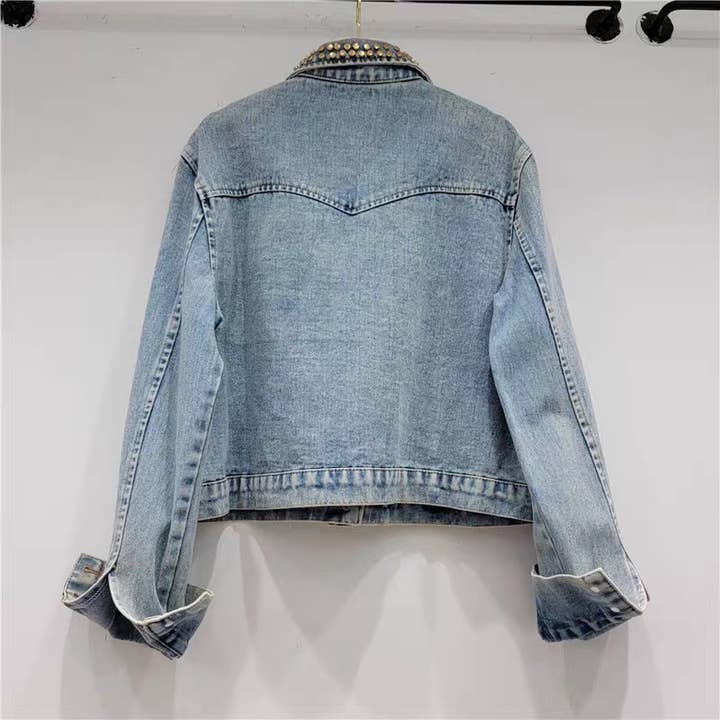 Blue JK036 Chic Gemstone Denim Jacket - Versatile Fashion for wholesale on Faire