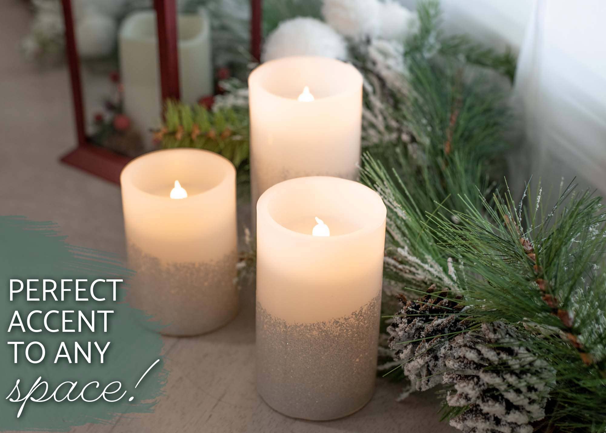 EAST AVENUE – wholesale Flameless candle – Silver Tone Glitter 6 inch Flameless Candles Set of 35