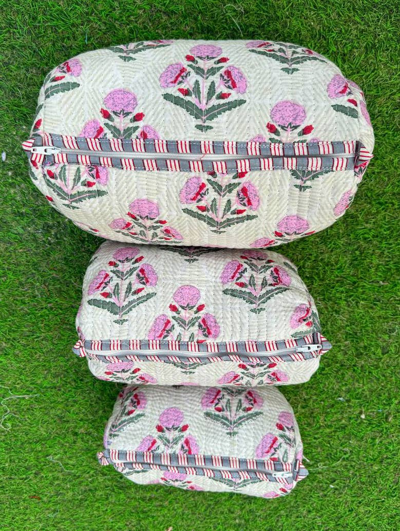 bhavnas boutique - Wholesale Makeup/Cosmetic Bag - White Cotton Quilted Bag Hand Block Printed Bag Women Bags 2