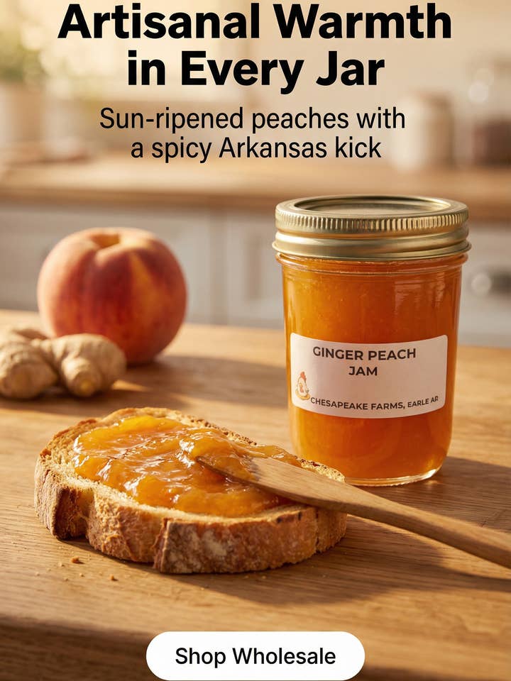 Ginger & Peach Jam – Sweet‑Spiced, Handmade Arkansas Spread for wholesale by Chesapeake Farms LLC