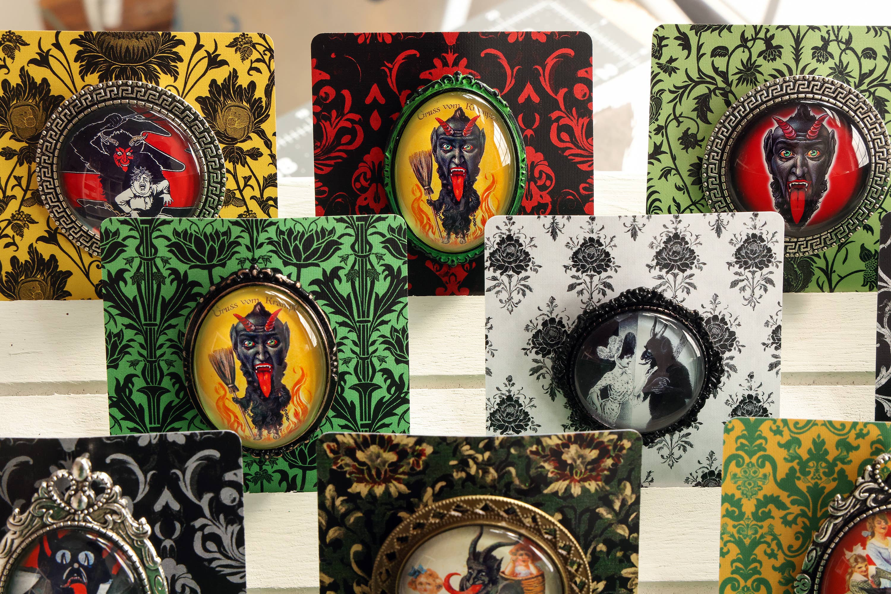 Asunder Bazaar - Wholesale Brooch - 20pc Krampus Brooches on Cards3