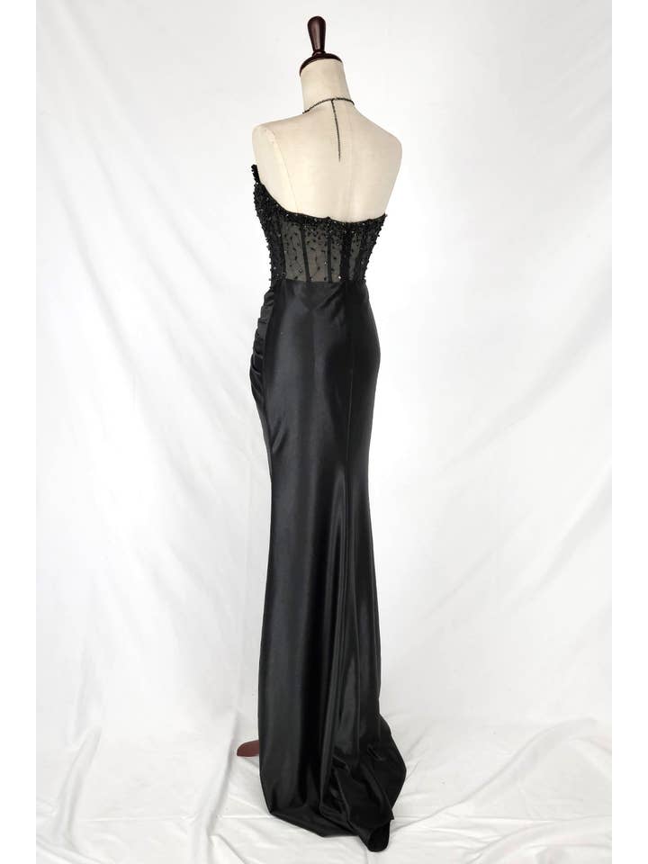 Chicas - Vente Robe de soirée – femme - Robe bustier en satin avec corset à perles et sequins C83110