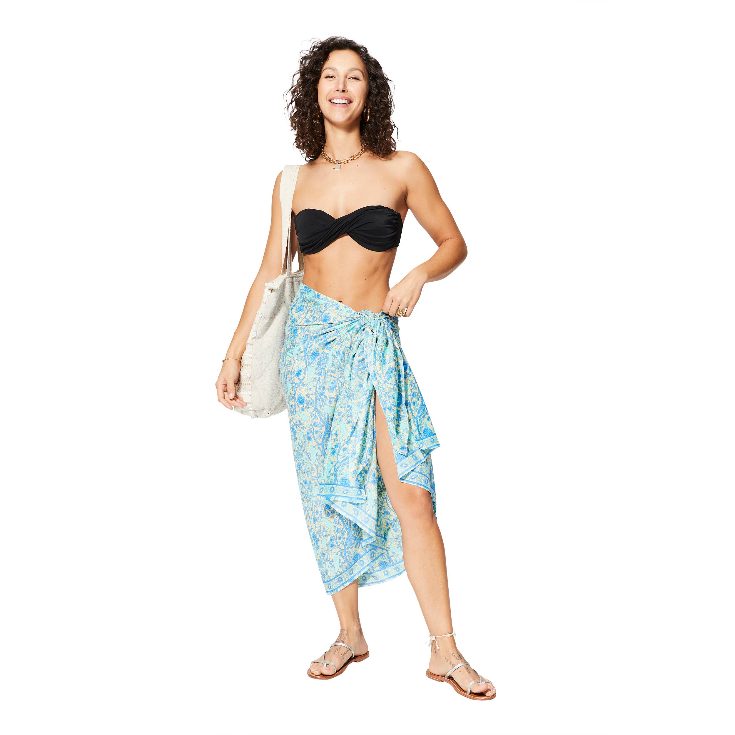 Aller Simplement - Wholesale Scarf - Women's - SUMMER BLUE AND CREAM SCARF PAREO FG01823