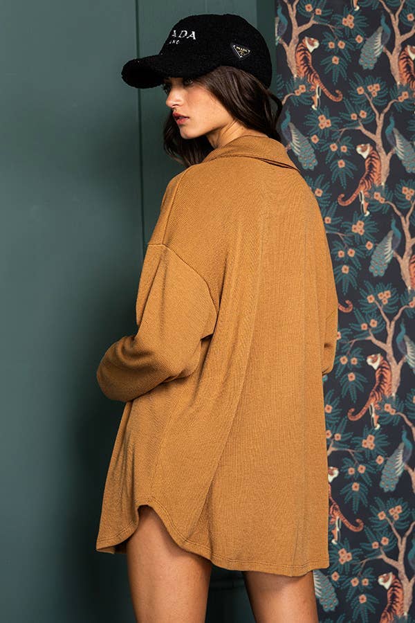 BUCKETLIST OUTLET - Wholesale Shirt Jacket/Shacket - Women's - T1320-4 OUTLET SALE Solid Rib Knit Oversized Shacket Shirt29