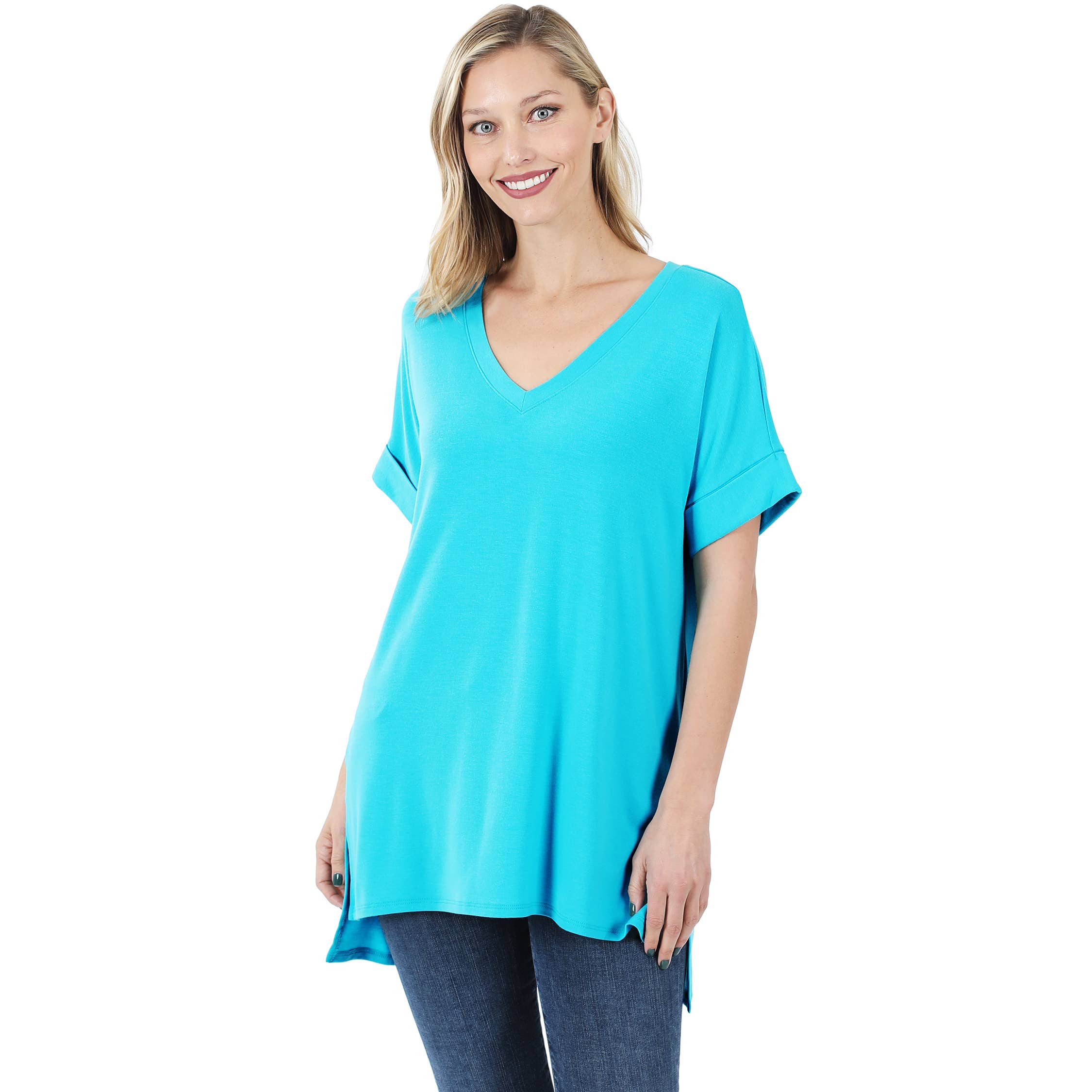 42POPS - Wholesale Tunic - Women's - `.Short Sleeve Side Slit Hi Low Hem17