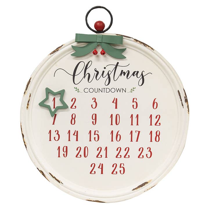 Col House Designs - Wholesale Christmas Decoration - Distressed Christmas Bulb Countdown Calendar w/Star Magnet