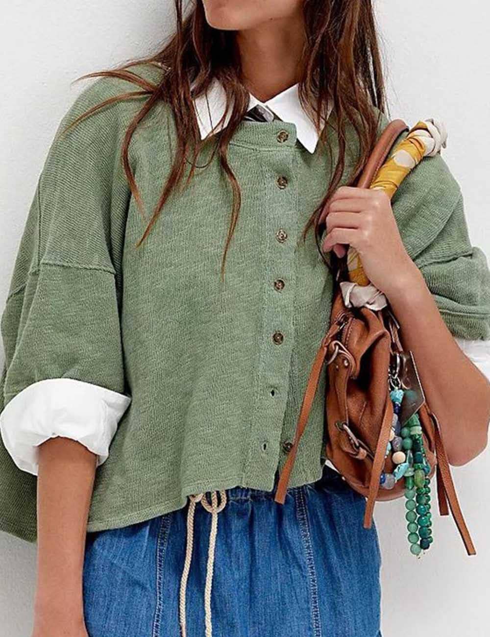 Sweetkama - Wholesale Cardigan - Women's - Ladies Solid Color Midi Sleeves Knitted Cardigan9