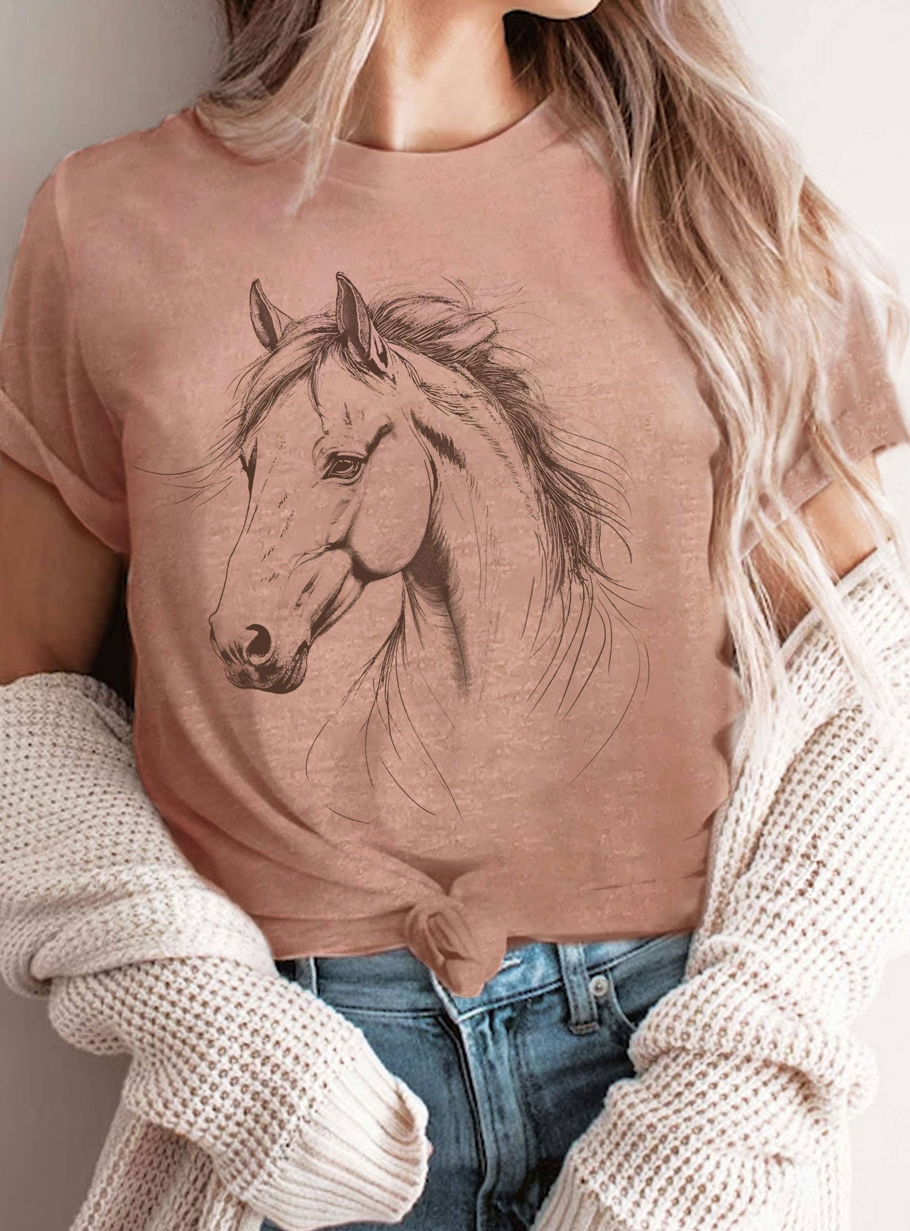 Rustee Clothing – Großhandel T-Shirt mit Siebdruck – Unisex – PFERDEGESICHT GRAFIK T-SHIRTS2