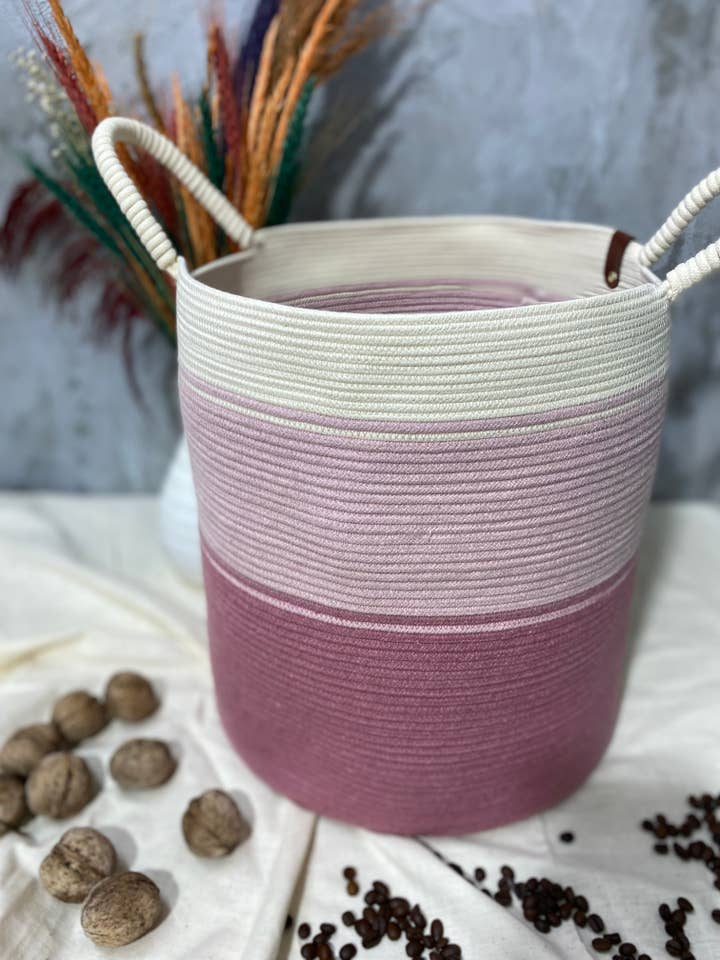 Großer Korb, rosa Korb, großer Spielzeug-Aufbewahrungskorb, gewebte Baumwolle für den Großhandel von SannasDecor