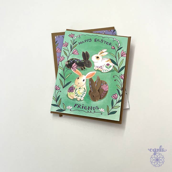 Happy Easter card - friends bunnies rabbit bunny card for wholesale by Cynla