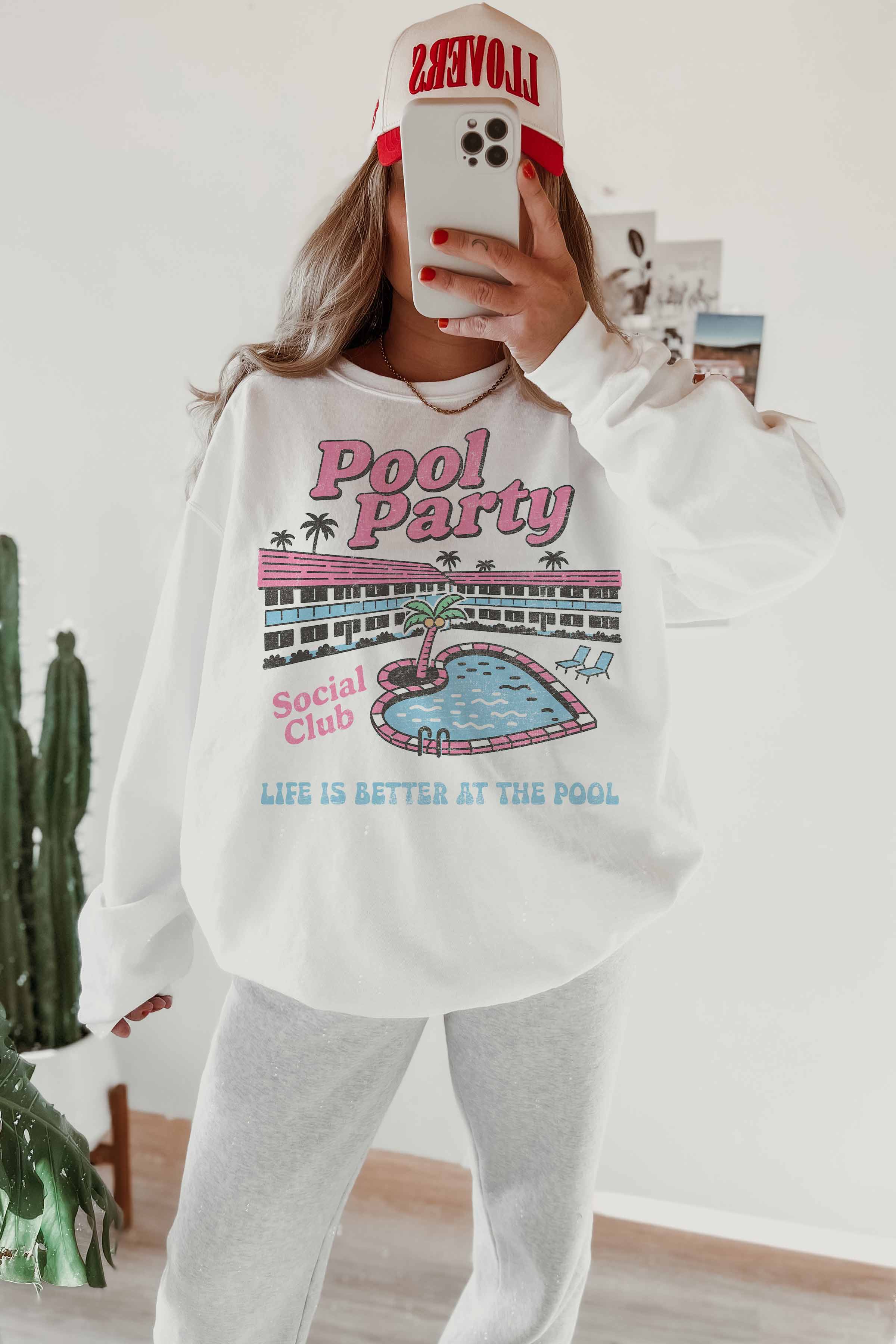 GOOD DAY STREET – Engroshandel Grafisk Sweatshirt - Dame – [G2003X-OSS]-POOL PARTY OVERSIZED SWEATSHIRT0