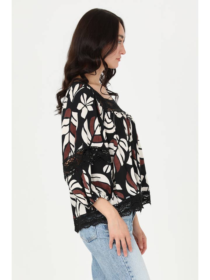 ANGIE - Wholesale Blouse - Women's - C2173-WA32 LACE TRIM BLOUSE
