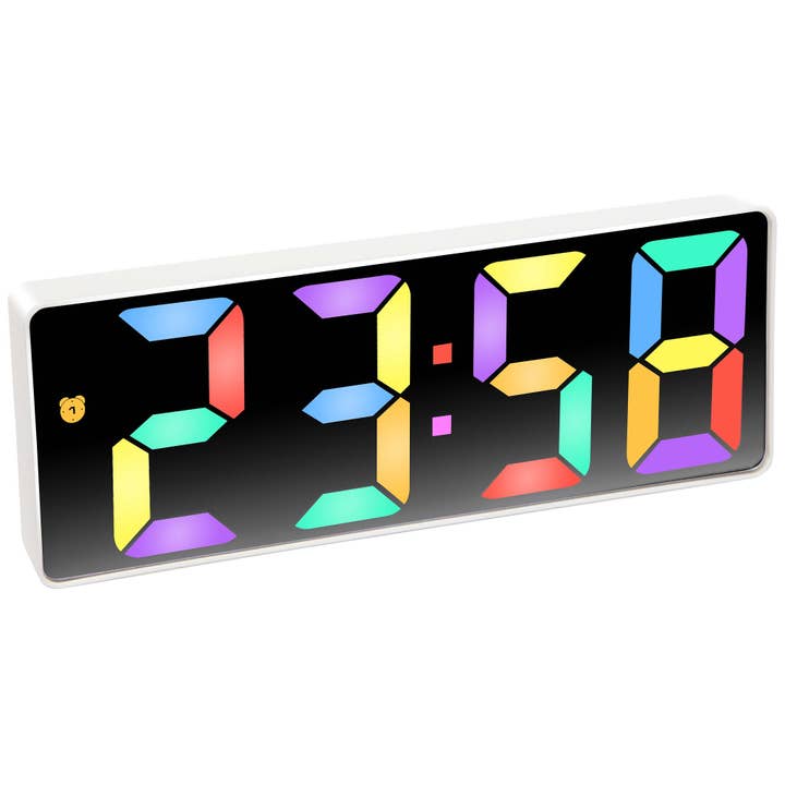 Digital White with Colored Display Tabletop Alarm Clock for wholesale on Faire2