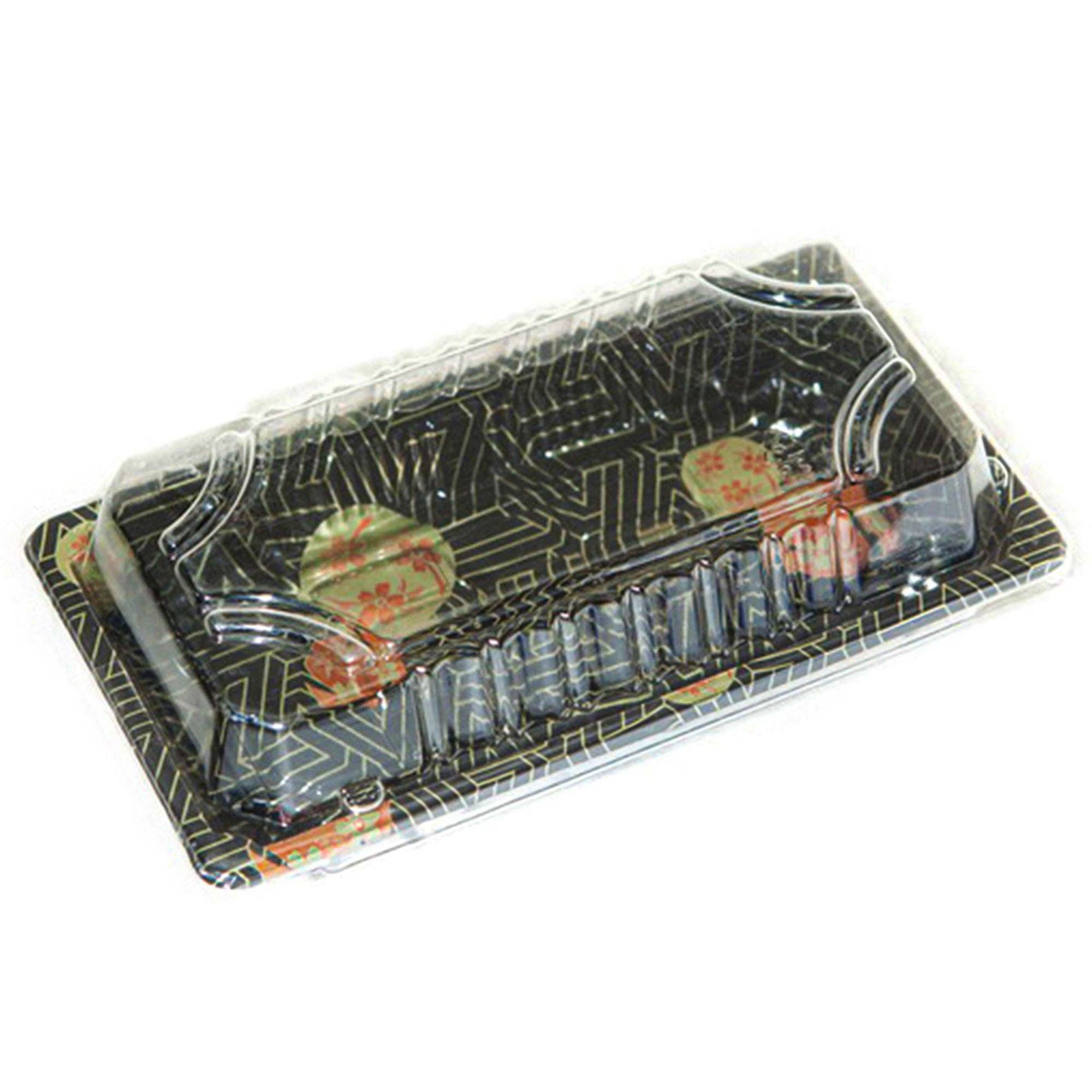 EcoQuality - Wholesale Food Storage Container - TZ-0.6 Disposable Black Sakura Design Take-Out Sushi Trays0