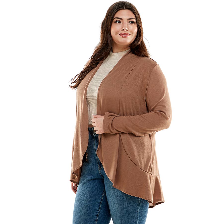 Azules Clothing – Großhandel Strickjacke – Damen – AJK-3016HCX-Plus-Damen-Strickjacke mit langen Ärmeln und Rüschen5