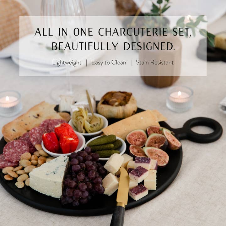 HOST AT HOME by The Bamboo Abode - Wholesale Cheese Board - 10 Piece Black Charcuterie Board Gift Set