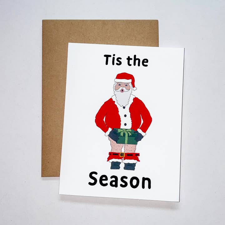 Cadeau dans une boîte Carte de Noël du Père Noël Naughty Funny Holiday pour la vente par Iome