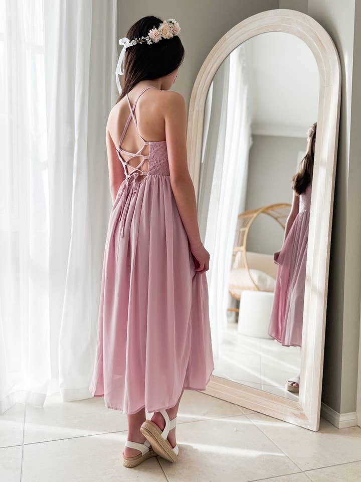 Isabelle Dusty Pink Girls Dress for wholesale by A Little Lacey