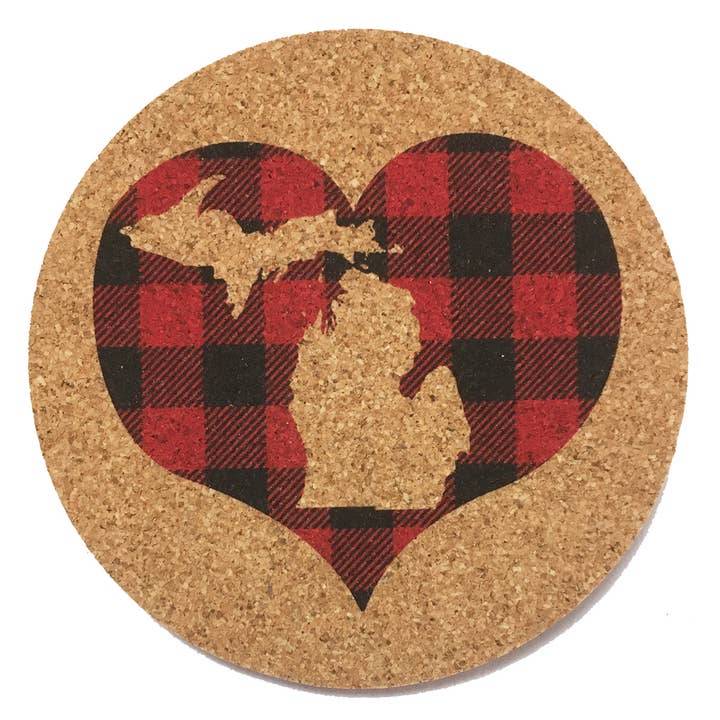 Cork Coasters Buffalo Plaid Heart "Your State" for wholesale by Noomoon