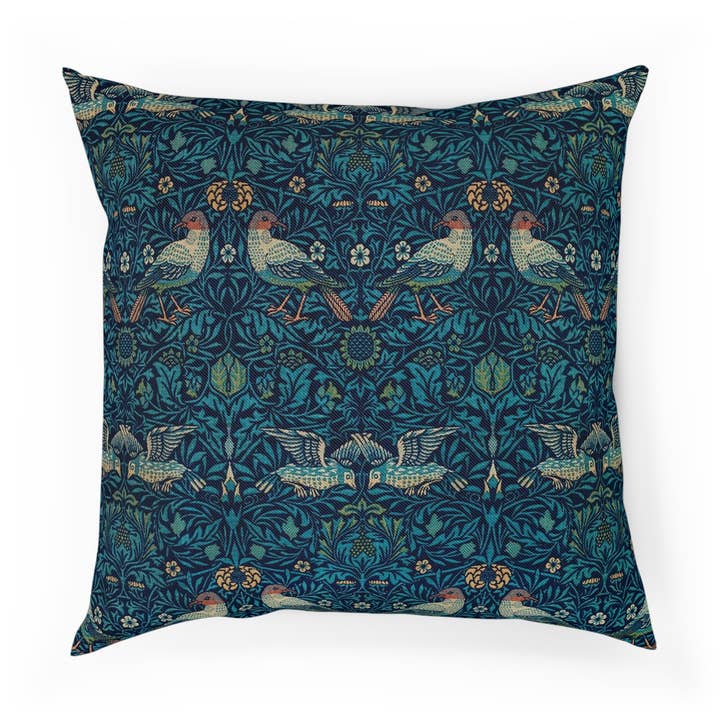 Coussin en sergé de coton inspiré par William Morris - Collection Bluebird pour la vente par Willy Morris Home Emporium