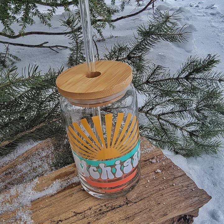 Retro Michigan Sunset Beer Can Glass Tumbler for wholesale by Superior Sweet Water