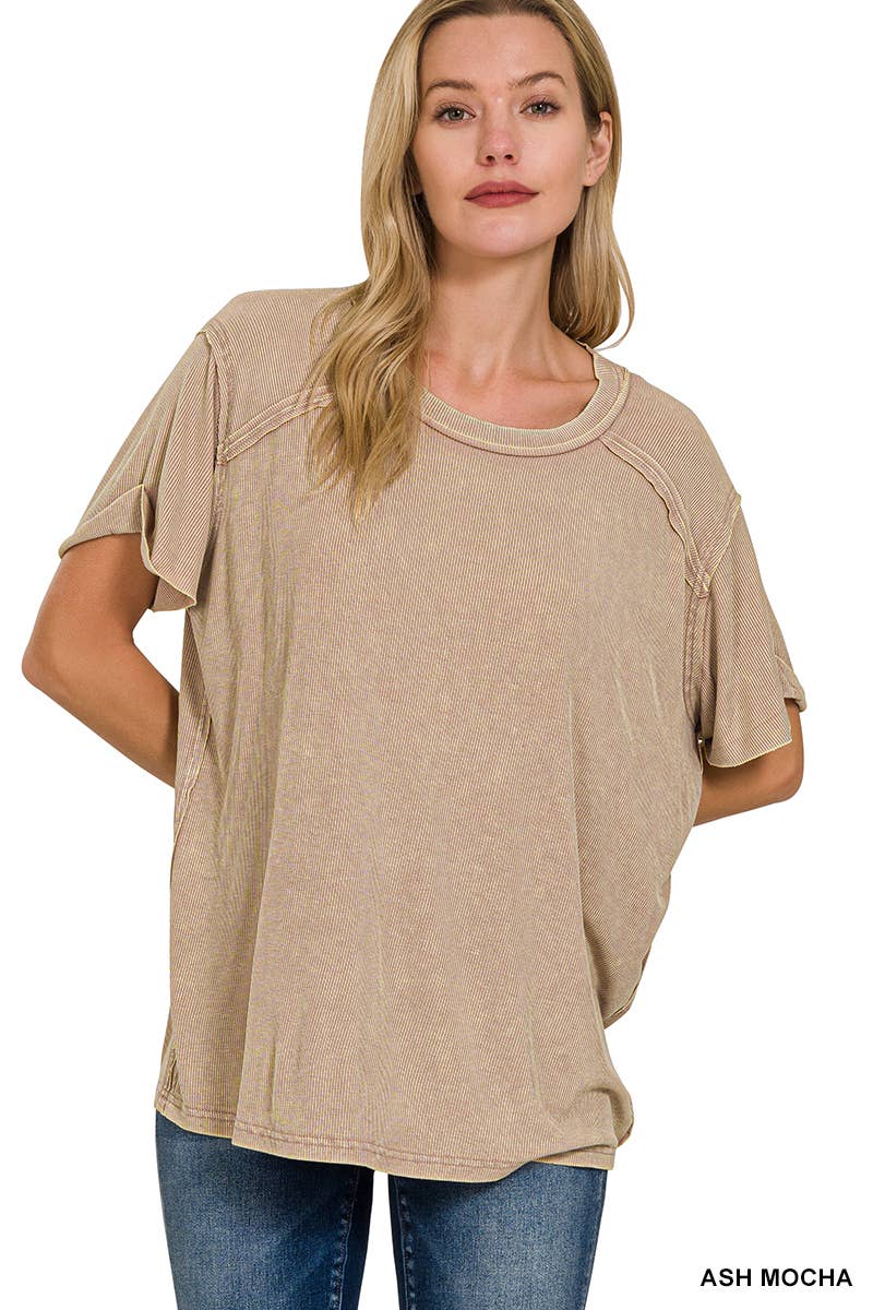 42POPS – Großhandel Strickoberteil – Damen – Geripptes Kurzarm-Oberteil mit Bootsausschnitt.9