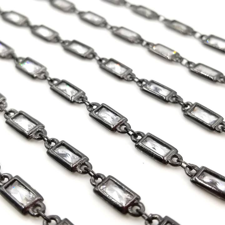 findings4uGem - Wholesale Link & Chain Necklace - CZ Rectangle Diamond Micro Pave Link Chain By Yard, CH0097