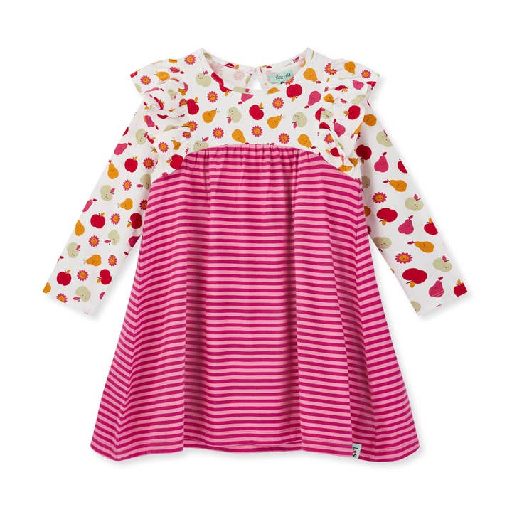Pink Fruit And Stripe Print Dress for wholesale by Lilly and Sid