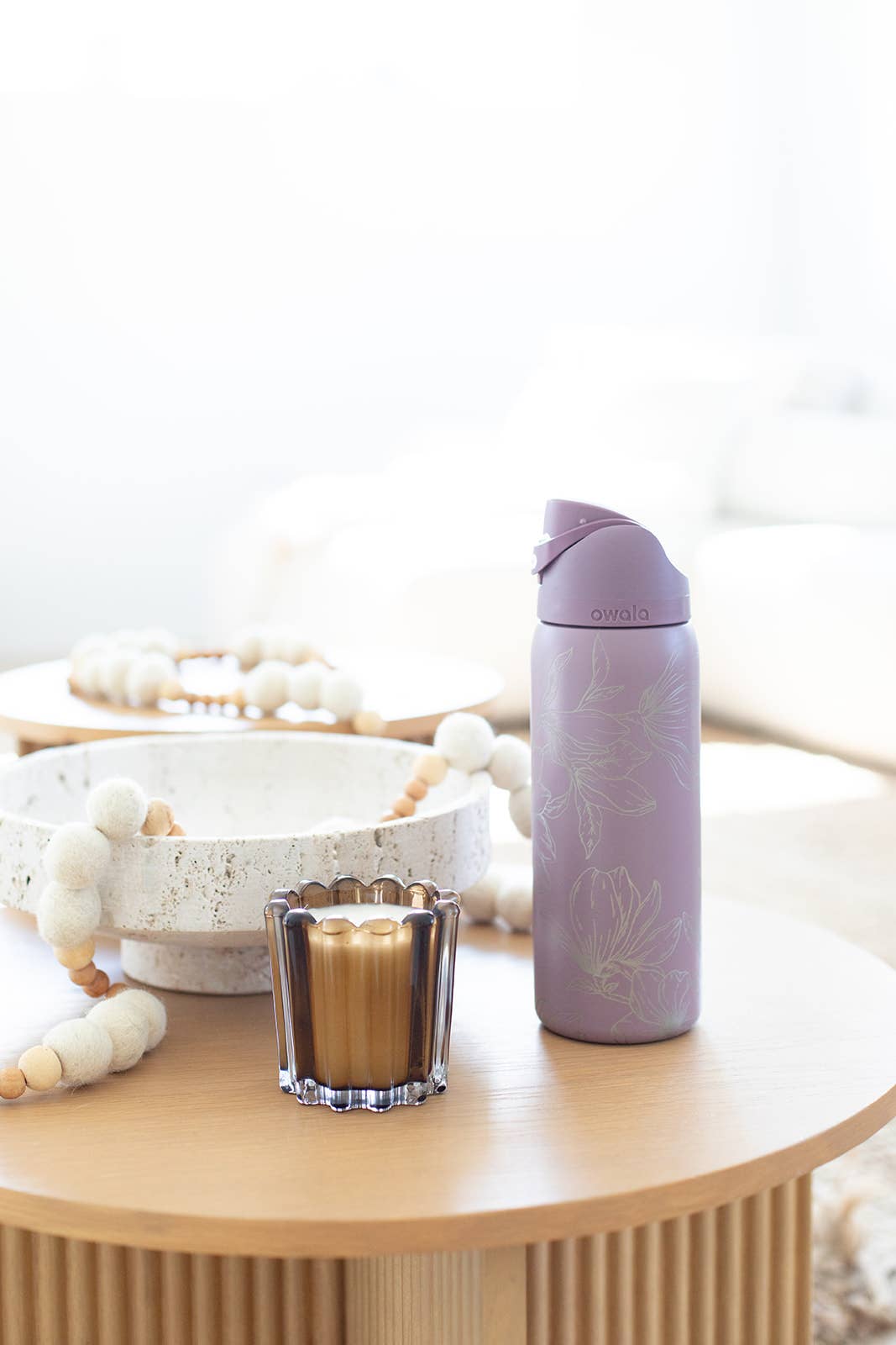 KNOTS + NOOK - Wholesale Insulated Mug/Tumbler - PEONY FLORAL ENGRAVED OWALA FREESIP 32OZ STAINLESS TUMBLER1