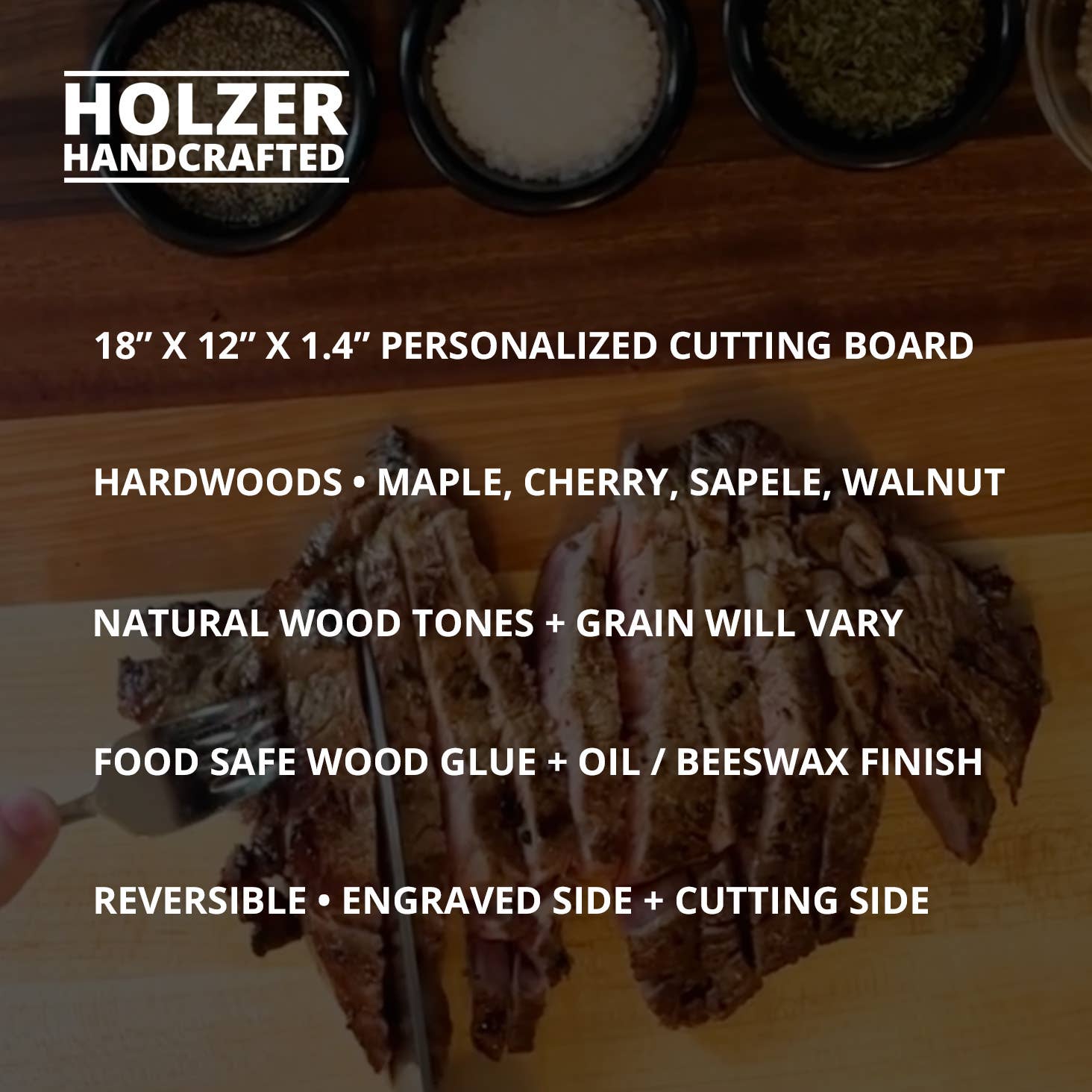 Holzer Handcrafted ® - Wholesale Cutting Board - Handmade Cutting Board 18" x 12" x 1.4" | Maple, Cherry, Sapele, Walnut Hardwood | Holzer Handcrafted1