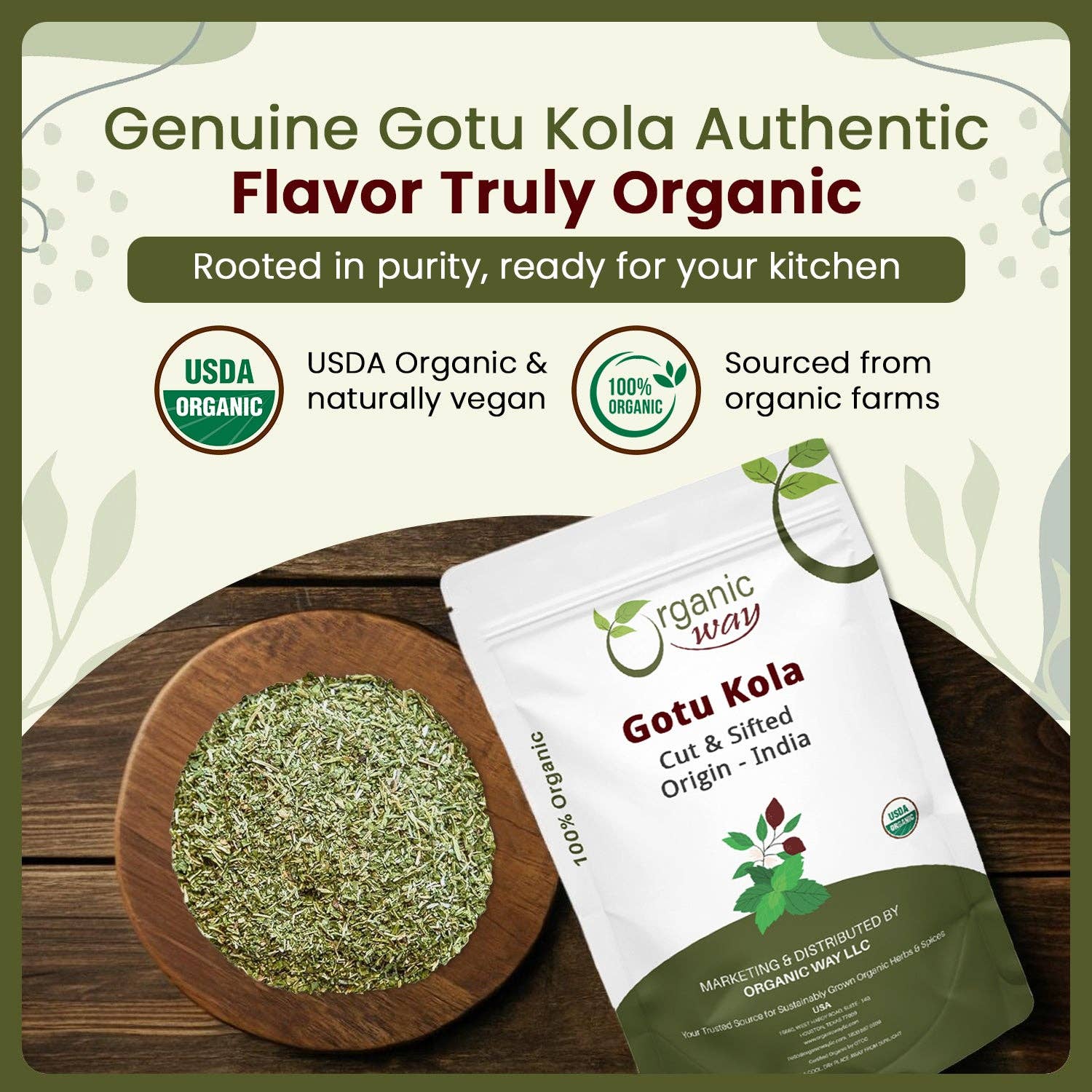 Organic Way LLC – Großhandel Kräuter – Getrocknete Gotu Kola, geschnitten & gesiebt (Centella asiatica) - Koscher zertifiziert | Roh, vegan, gentechnikfrei & glutenfrei | USDA-zertifiziert | Herkunft - Indien1