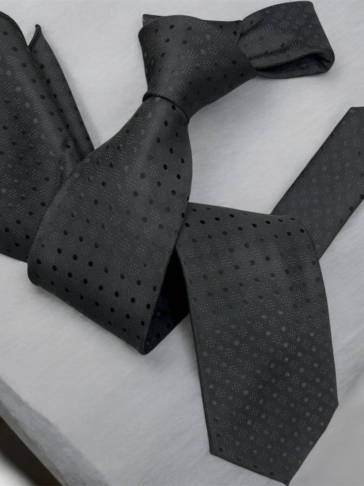 DMITRY Men's Black Polka Dot Italian Silk Tie & Pocket Square Set - Limited Edition for wholesale by DMITRY Ties