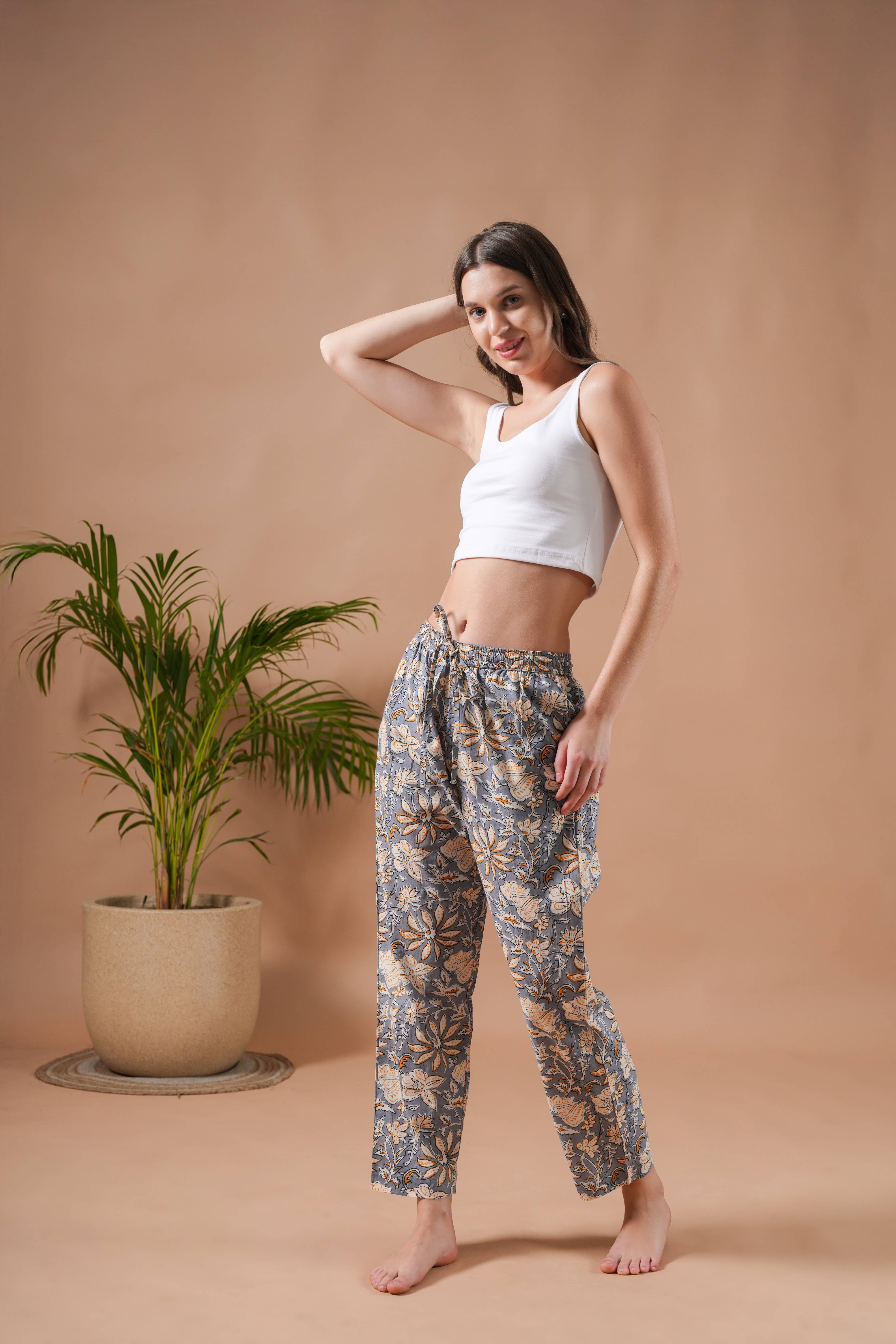 Zillajee - Wholesale Sleepwear Bottom - Women's - Cotton Pajama Pants Women - Charcoal Blooms5