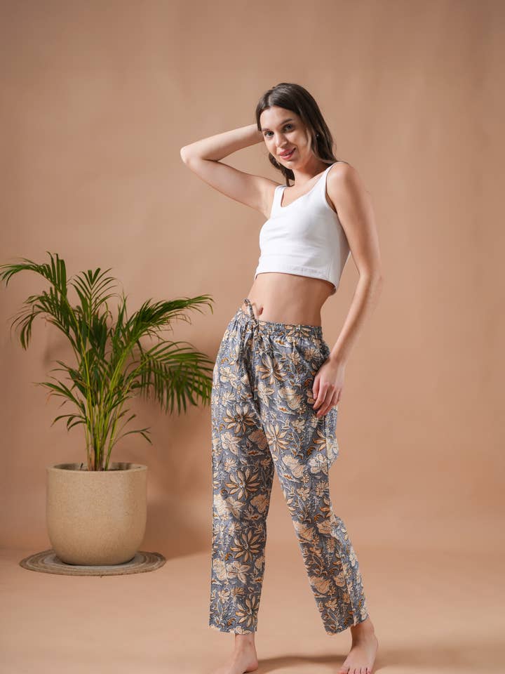 Zillajee - Wholesale Sleepwear Bottom - Women's - Cotton Pajama Pants Women - Charcoal Blooms5