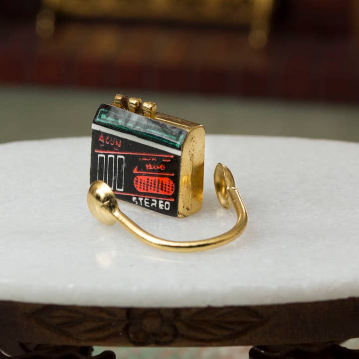 Factory Direct Craft - Wholesale Christmas Decoration - Miniature Retro Brass Cassette Player and Headphones Set