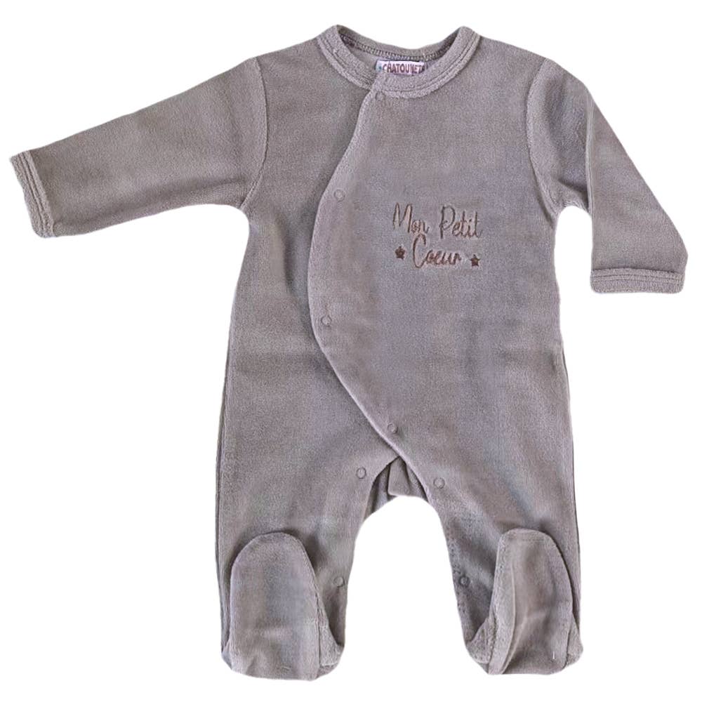 Les Chatounets - Wholesale Sleepsuit - Baby - Baby Pajamas 0/1 month velvet "MY LITTLE HEART" Les Chatounets3
