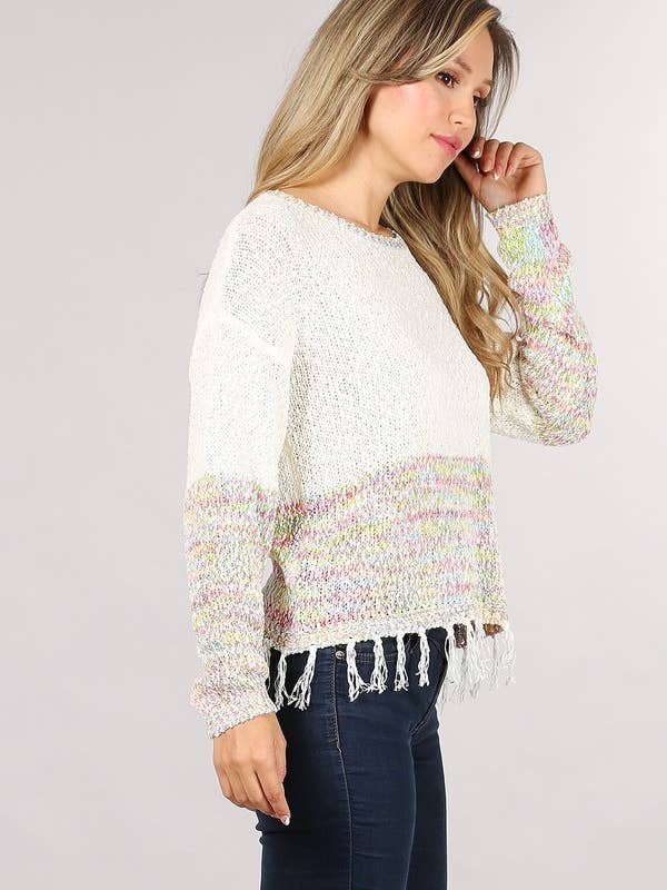 Haut en maille à franges rayé CLR2-OUT81216 pour la vente par Oceanus Apparel