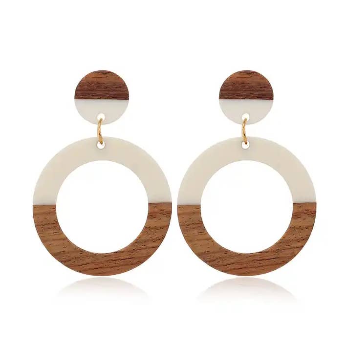 Runde Ohrringe aus Holz — Weiß für den Großhandel von JCorner