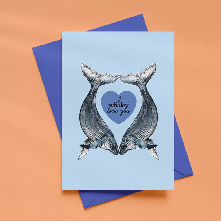 Carte Baleine - Je t'aime Baleinement - Carte d'Amour (Copie) pour la vente par Drawn to Nature