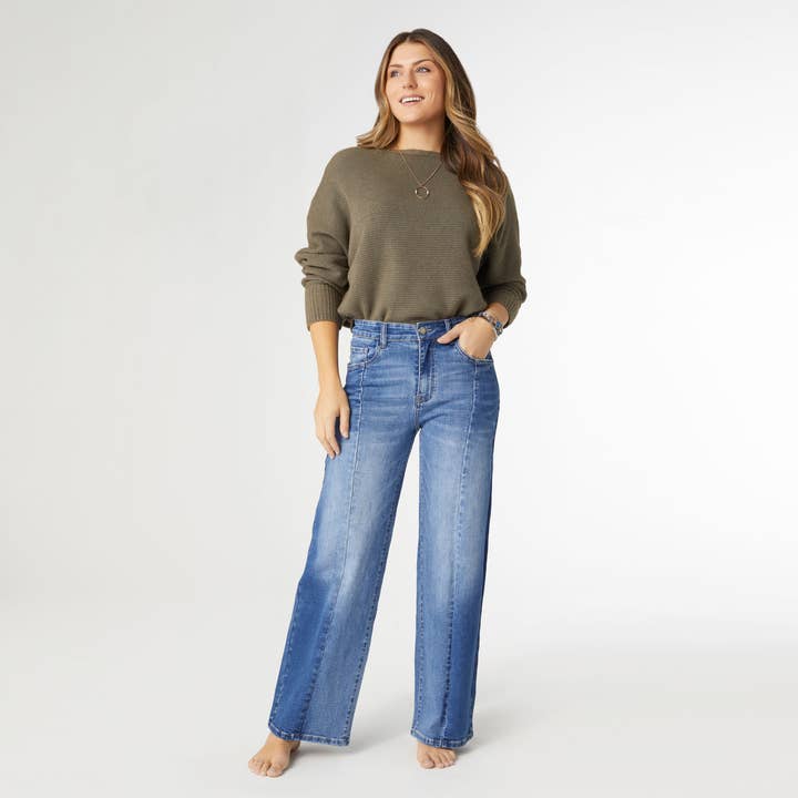 Medium Denim EverStretch Wide Leg Dual Wash for wholesale on Faire