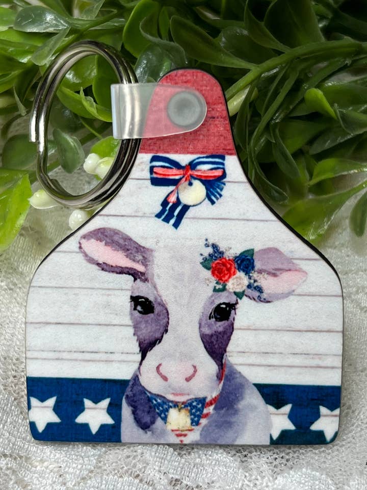 Patriotic Cow Tag Keychain for wholesale by A Deane Dream