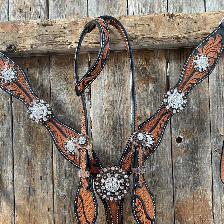 Leaf Scalloped Clear One Ear & Breastcollar #OEBC424 for wholesale by Rodeo Drive