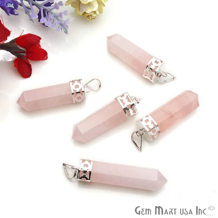 GemMartUSA – wholesale Pendant/charm necklace – DIY Healing Gemstone Silver Pencil Point Ornate Pendant 1pc12