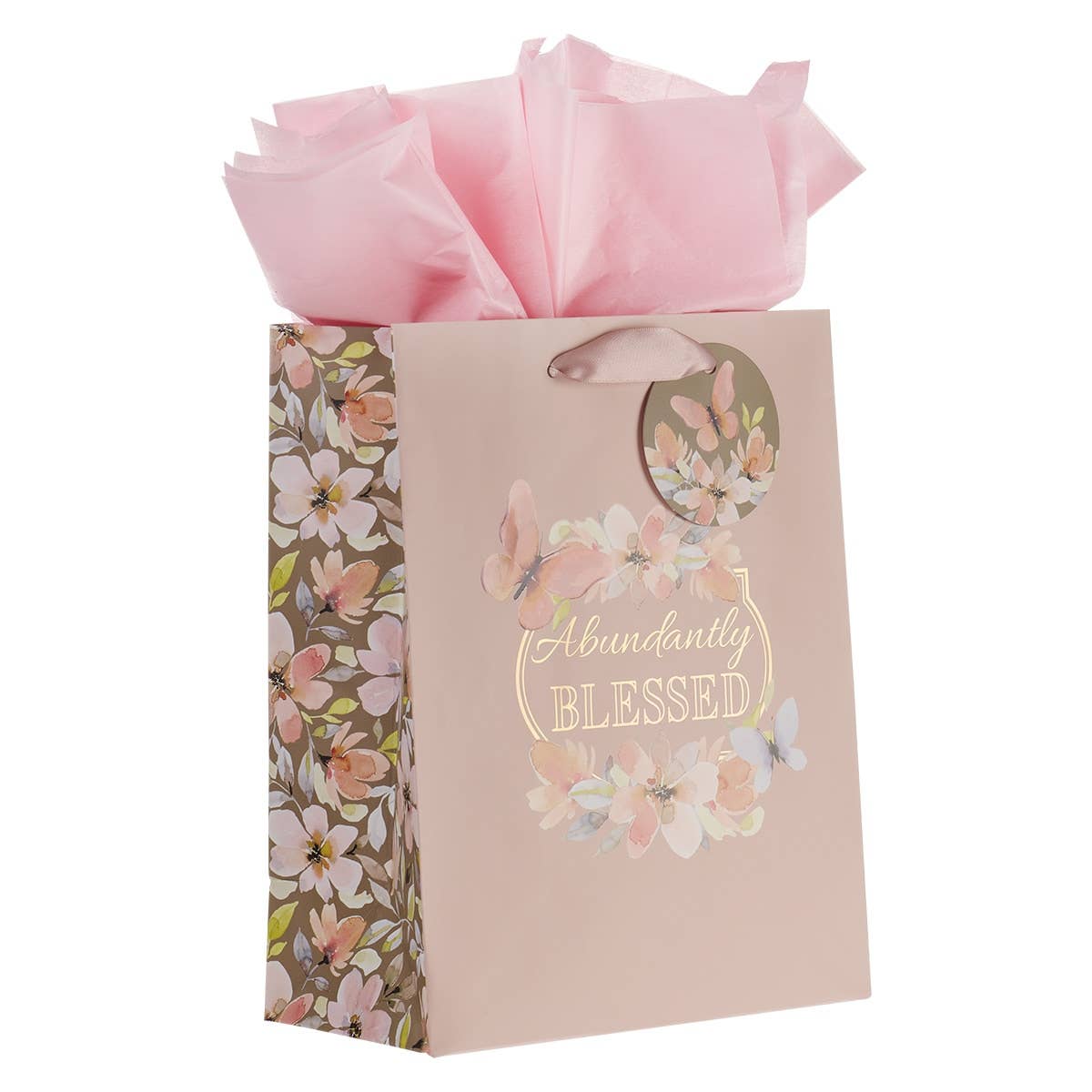 Christian Art Gifts - Wholesale Gift Bag - Gift Bag MD Pink Abundantly Blessed Deut. 7:133