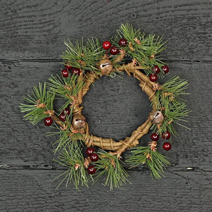 32173BG- 3.5in(7)Ring-Brush pines with rusty bells, burgundy for wholesale by Impressive Enterprises, Inc.