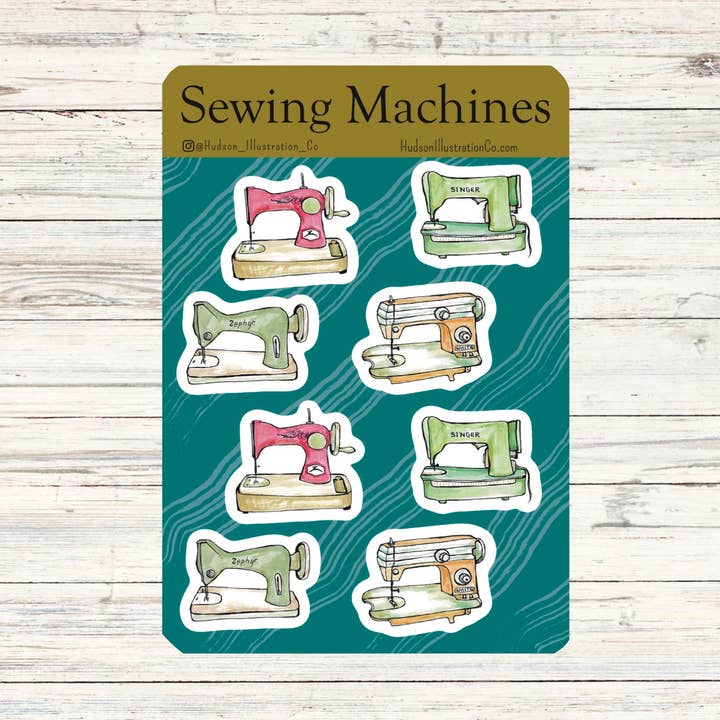 Hoja de pegatinas para máquinas de coser vintage para venta al por mayor de Hudson Illustration Co - About Town Co