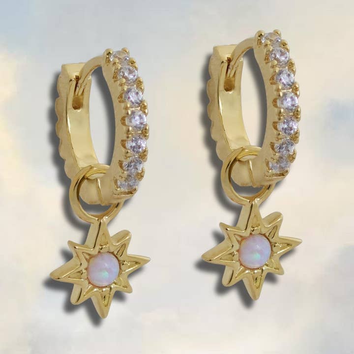 Opal Starburst Jewelled Hoop Earrings for wholesale by Junk Jewels Ltd