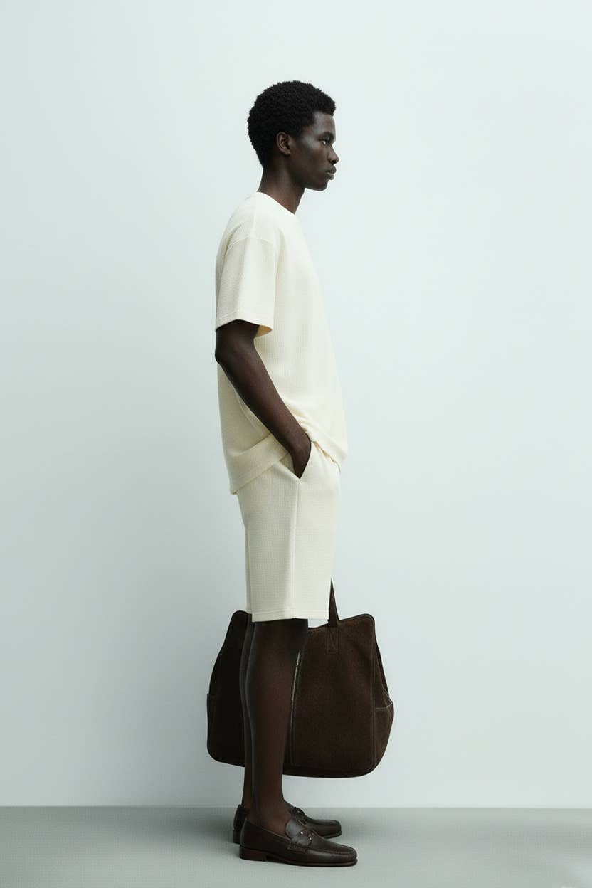 HB Apricot  Men's Short Sleeve Textured T-Shirt & Short Set (Apricot) for wholesale on Faire1