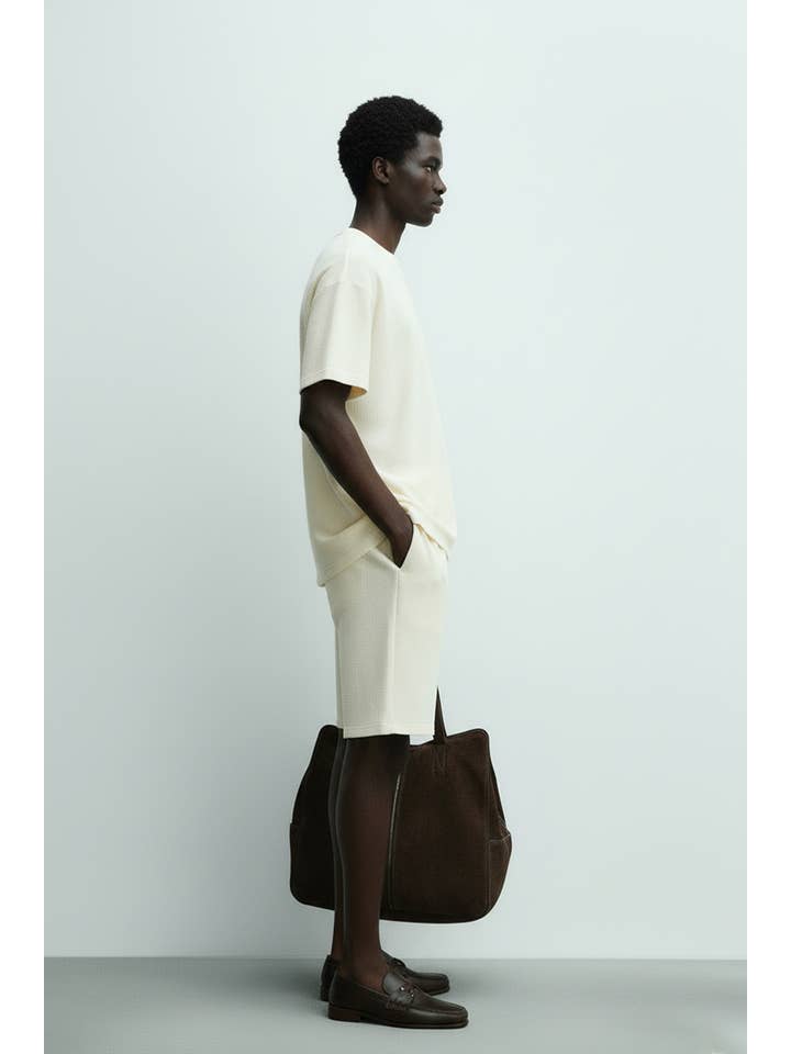 HB Apricot Men's Short Sleeve Textured T-Shirt & Short Set (Apricot) for wholesale on Faire1