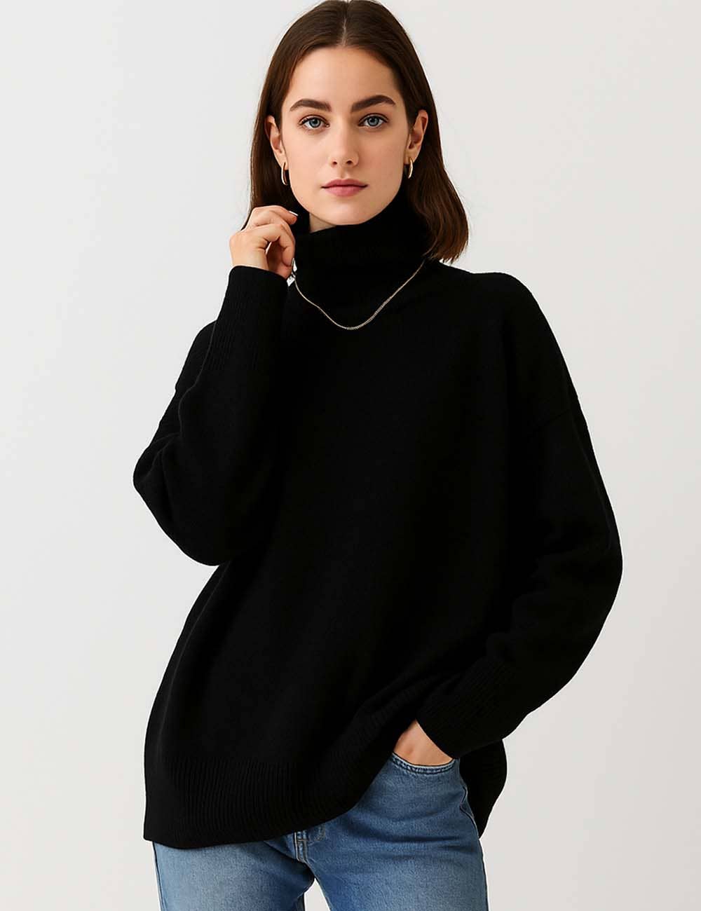 Sweetkama - Venta al por mayor Jersey de punto - Mujer - Suéter de punto para mujer con cuello alto y color sólido 560522